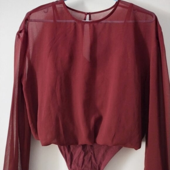 WILFRED Talmont Burgundy Chiffon Layered Bodysuit S - Picture 4 of 7